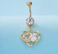 Rhinestone Decor Heart Charm Navel Belly Ring