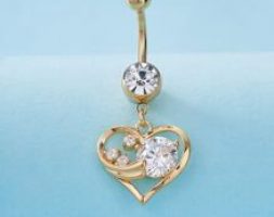Rhinestone Decor Heart Charm Navel Belly Ring