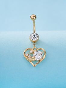 Rhinestone Decor Heart Charm Navel Belly Ring