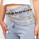 Rhinestone Decor Layered Chain Belt