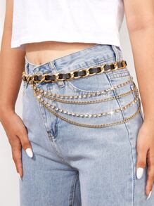 Rhinestone Decor Layered Chain Belt