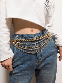 Rhinestone Decor Layered Waist Chain Belt