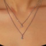 Rhinestone Decor Moon & Star Charm Layered Necklace