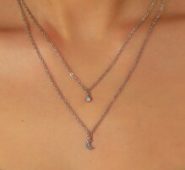 Rhinestone Decor Moon & Star Charm Layered Necklace