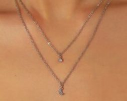 Rhinestone Decor Moon & Star Charm Layered Necklace