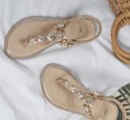 Rhinestone Decor Slingback Thong Sandals