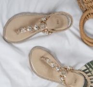 Rhinestone Decor Slingback Thong Sandals