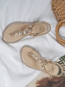 Rhinestone Decor Slingback Thong Sandals