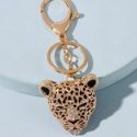 Rhinestone Decor Tiger Head Charm Keychain