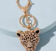 Rhinestone Decor Tiger Head Charm Keychain