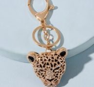 Rhinestone Decor Tiger Head Charm Keychain