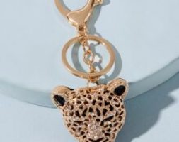 Rhinestone Decor Tiger Head Charm Keychain