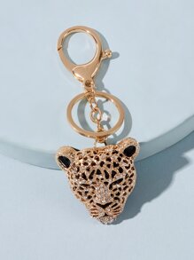 Rhinestone Decor Tiger Head Charm Keychain