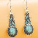 Rhinestone Decor Turquoise Drop Earrings