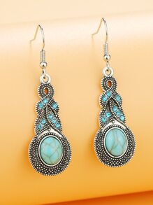 Rhinestone Decor Turquoise Drop Earrings