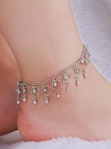 Rhinestone Detail Circle Fringe Chain Anklet