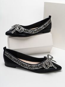 Rhinestone & Bow Decor Ballet Flats