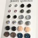 Rhinestone & Flower Design Stud Earrings 12pairs