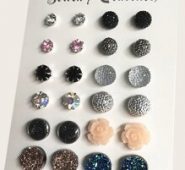 Rhinestone & Flower Design Stud Earrings 12pairs