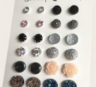 Rhinestone & Flower Design Stud Earrings 12pairs