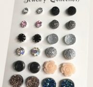 Rhinestone & Flower Design Stud Earrings 12pairs