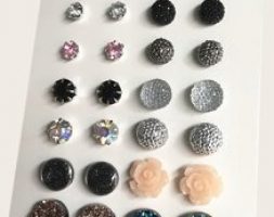 Rhinestone & Flower Design Stud Earrings 12pairs