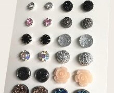 Rhinestone & Flower Design Stud Earrings 12pairs