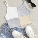 Rib Knit Color Block Crop Cami Top