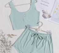 Rib Knit Crop Tank Top & Shorts Lounge Set