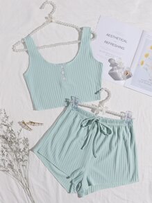 Rib Knit Crop Tank Top & Shorts Lounge Set