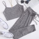 Rib-knit Crop Cami Top & Knot Waist Leggings Set