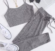 Rib-knit Crop Cami Top & Knot Waist Leggings Set