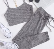 Rib-knit Crop Cami Top & Knot Waist Leggings Set