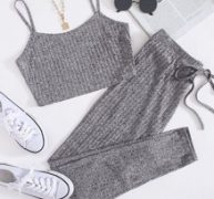 Rib-knit Crop Cami Top & Knot Waist Leggings Set