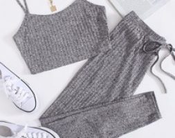 Rib-knit Crop Cami Top & Knot Waist Leggings Set