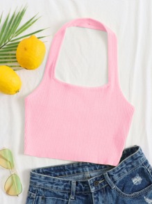 Rib-knit Halter Crop Top