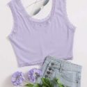 Rib-knit Lace Edge Cropped Tank Top