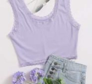 Rib-knit Lace Edge Cropped Tank Top