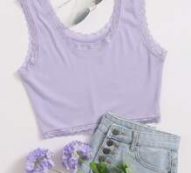 Rib-knit Lace Edge Cropped Tank Top