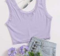 Rib-knit Lace Edge Cropped Tank Top