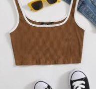 Rib-knit Ringer Crop Tank Top