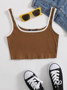 Rib-knit Ringer Crop Tank Top