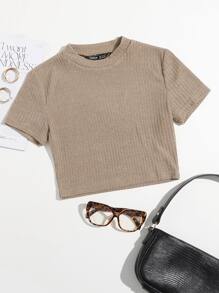 Rib-knit Solid Tee