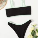 Ribbed Contrast Binding Bikini Swimsuit