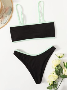 Ribbed Contrast Binding Bikini Swimsuit