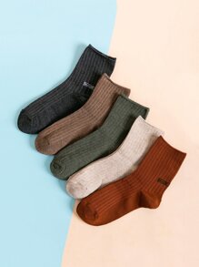 Ribbed Crew Socks Set - 5 Pairs