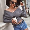 Ribbed Crisscross Off-the-Shoulder Sweater