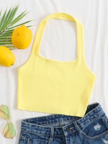 Ribbed Cropped Halter Top