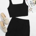 Ribbed Cropped Tank Top & Mini Skirt Set