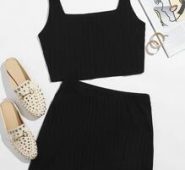 Ribbed Cropped Tank Top & Mini Skirt Set